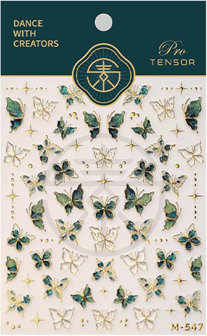 Butterfly Nail Art Stickers 5D Embossed Butterfly Nail Stickers Self-Adhesive Nail Decals for Women Girls DIY Manicure Nails Art Design Decoration Accessories(1, Green Butterfly)