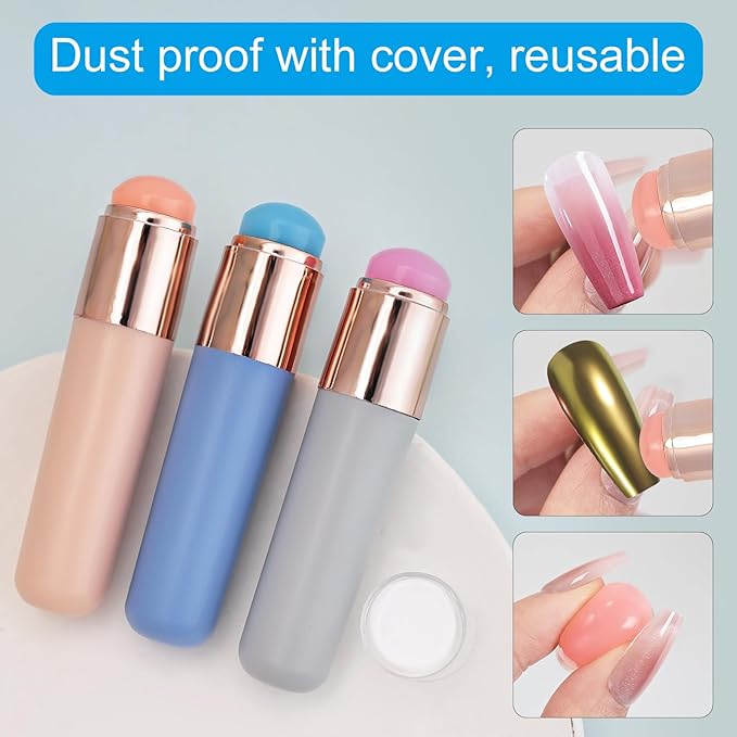 Nails Art Silicone Brush And Stamper Set Reusable Applicator For Creating Unique Gradients Art Decoration Chrome Nail Powder Applicator