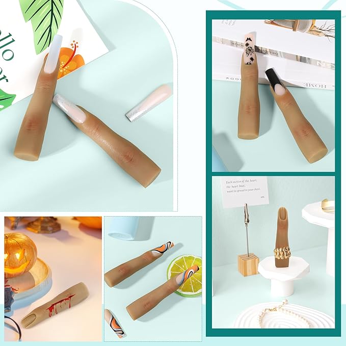 Silicone Practice Fingers for Acrylic Nails, Bendable Fake Nail Training Finger Manicure DIY Nail Art (4-2pcs)