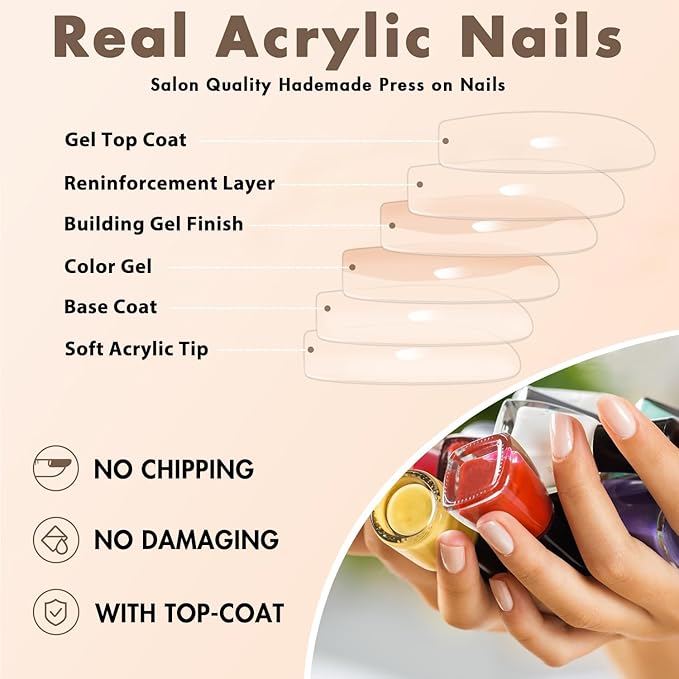 KQueenest Baby Pink Press on Nails Long Medium Square, Glossy Gel Medium Fake Nails Press ons, Natural Solid Color Full Cover Acrylic Nails for Women Daily Wear, 24 Pcs