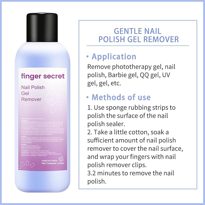 Gel Nail Polish Remover,finger secret Nail Polish Gel Remover 8 FL.OZ,Gel Polish Remover Gel,Professional Gel Nail Polish Remover Quickly & Easily & Effectively Remove Polish
