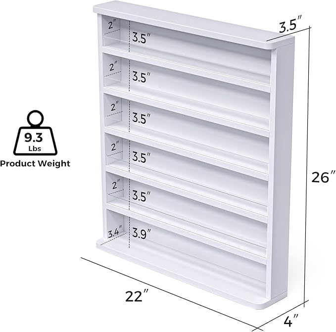 Wood Nail Polish Rack, Wall Mount Nail Polish Organizer, 6 Layers Nail Salon Storage Display Shelves Perfume Bottles Essential Oil Holder w/Acrylic Baffle, White