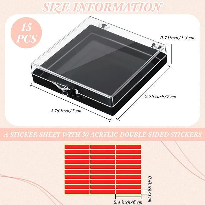 Landhoow 15 Pcs Press On Nail Boxes Nail Display Case with 30 Adhesive Tape, Artificial Press On Nail Container, Acrylic Storage Organizer(Black)