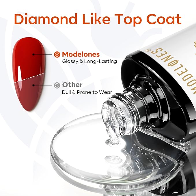 modelones Rubber Builder Base and Gel Top Coat Set, 2Pcs No Wipe Clear Glossy Gel Nail Polish for Strengthener Apex Building Nail Glue Long Lasting Shine Protect Thin Weak Nail Soak Off U V Manicure