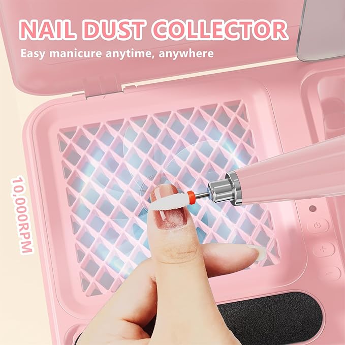 Nail Dust Collector Electric Nail Drill Kit, Vacuum Nail Fan Dust Collector with Reusable Filter Cloth, Portable Nail Drill Machine Kit for Acrylic Nail Polishing, Salon and Home