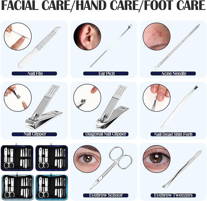 Coume 48 Set Men Gift Bulk Nail Care Kit Stainless Steel 8 in 1 Manicure and Pedicure Set with Travel Case Stocking Stuffers Baby Shower Prizes for Employee Teacher Staff Coworkers(Blue Series)