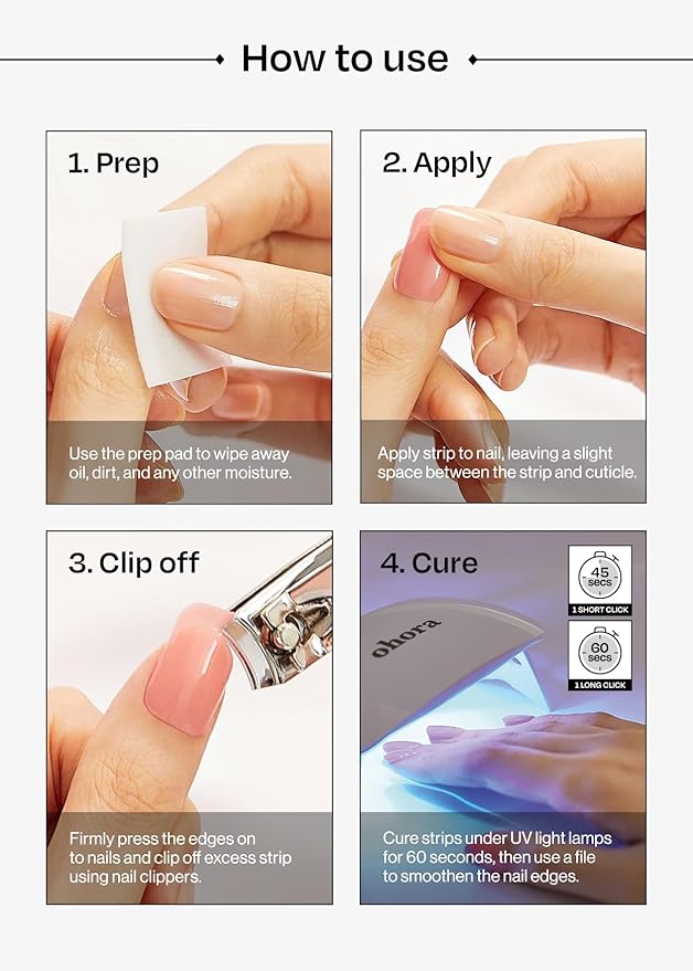 ohora Semi Cured Gel Nail Strips (N Merry-Merry) - Red/Green Works with Any UV/LED Lamps, Salon-Quality, Long Lasting, Easy to Apply & Remove - Includes 2 Prep Pads, Nail File & Wooden Stick