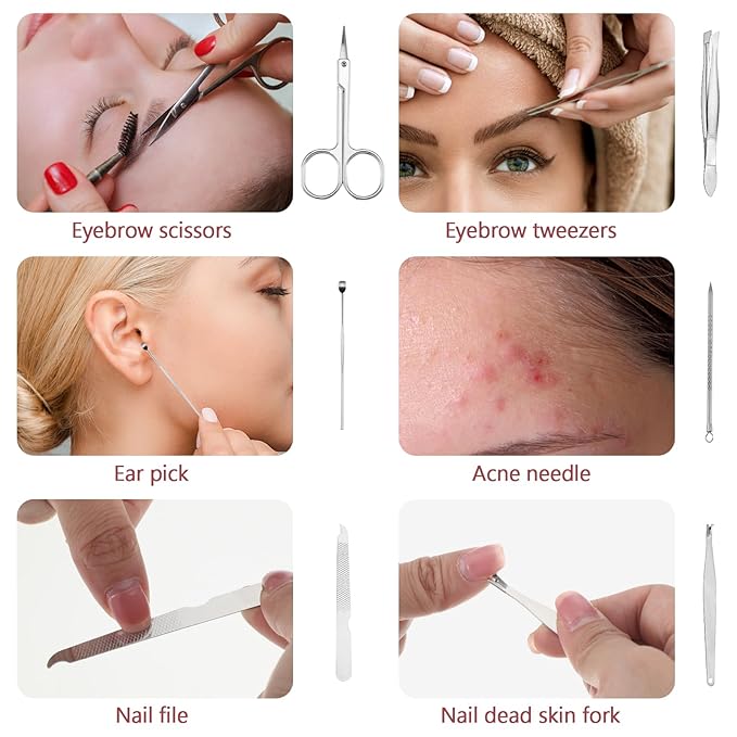 Geosar 50 Set 8 in 1 Travel Manicure Kit Bulk Professional Nail Clippers Pedicure Nail Care Tools Grooming Stainless Steel Set with Portable Travel Case, Gift for Christmas Men Women(Red)