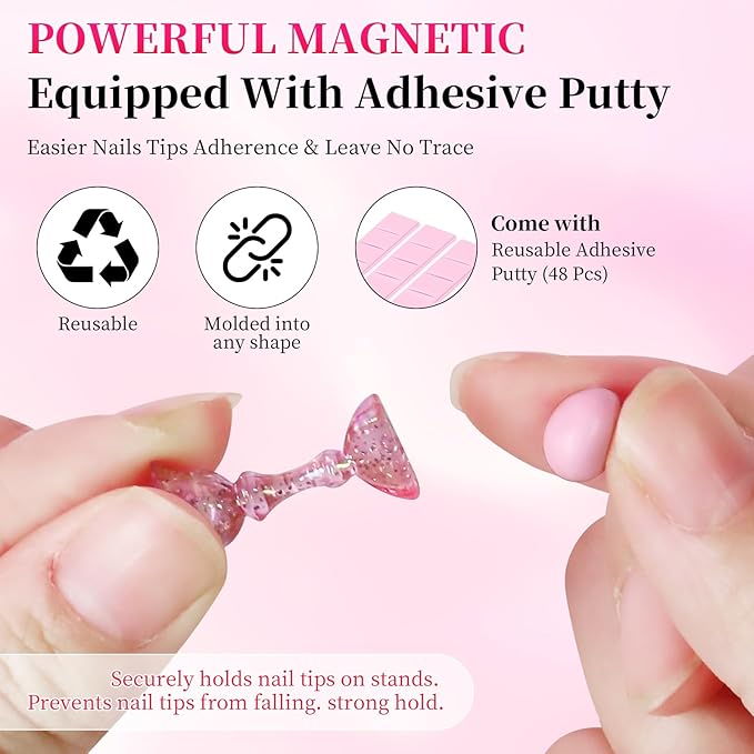 ANGNYA 2 Set Nail Stand, Aurora Nail Holder for Painting Nail Stand for Press on with Reusable Sticky Putty Nail Display Stand Nail Hand Practice Magnetic Nail Art Tools for Homes and Salons