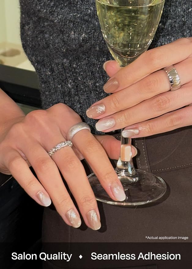 ohora Semi Cured Nail Strips (N Snow Spell) - Works with Any UV/LED Lamps, Salon-Quality, Long Lasting, Easy to Apply & Remove - Includes 2 Prep Pads, Nail File & Wooden Stick