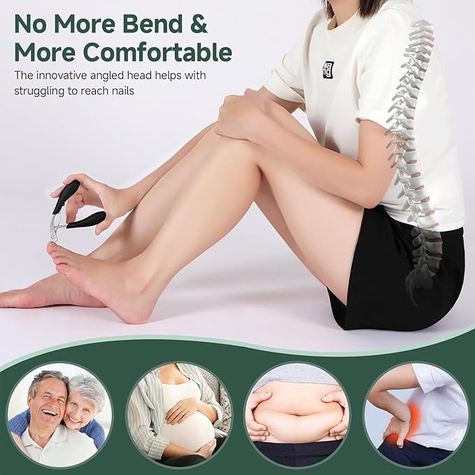 Toe Nail Clippers for Seniors, Dual- Angled Head & Long Handle, Heavy Duty Ingrown Toenail Clipper Set for Men (Black 5-in-1 Set)