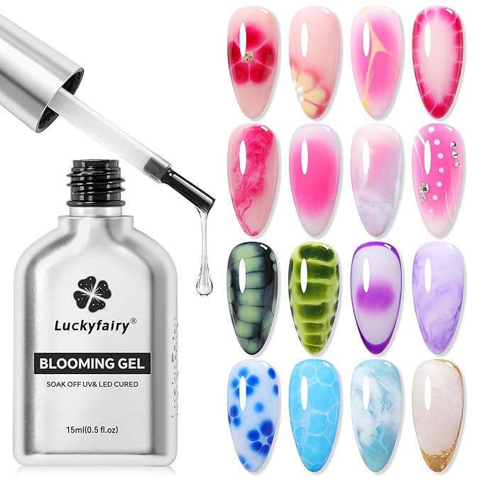 Blooming Gel Nail Polish Clear: 15ml Nail Blooming Gel Uv Led Blossom Nail Art Accessories Stuff for Spreading Effects, Marble Watercolor Spring Floral Print Nails Art Design Magic Gift