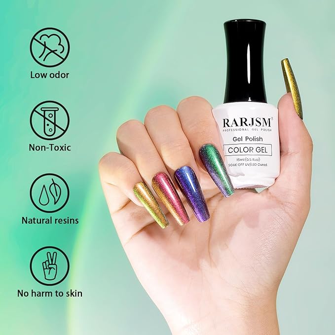 RARJSM Chameleon Glitter Gel Nail Polish Blue to Green Color Changing Pigments Gel Polish 15ML Multichrome Holographic Sparkle Shimmer Nail Gel Varnish Soak Off Curing Requires DIY at Home Salon