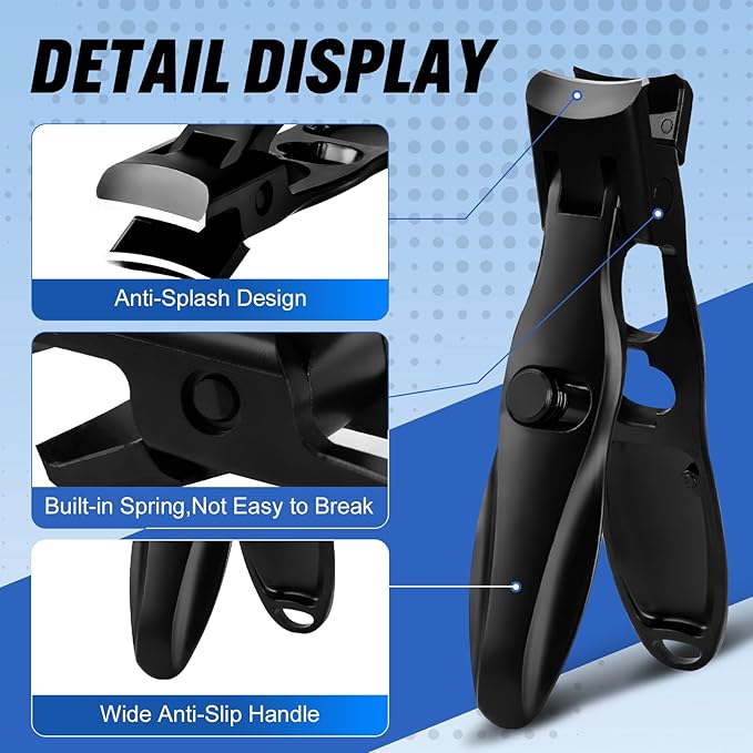 German Nail Clippers, Premium Stainless Steel Wide Jaw Anti Splash Design,Ultra Sharp Heavy Duty Clippers with Ergonomic Lever,Perfect for Men,Women, and Seniors(4 Pack)