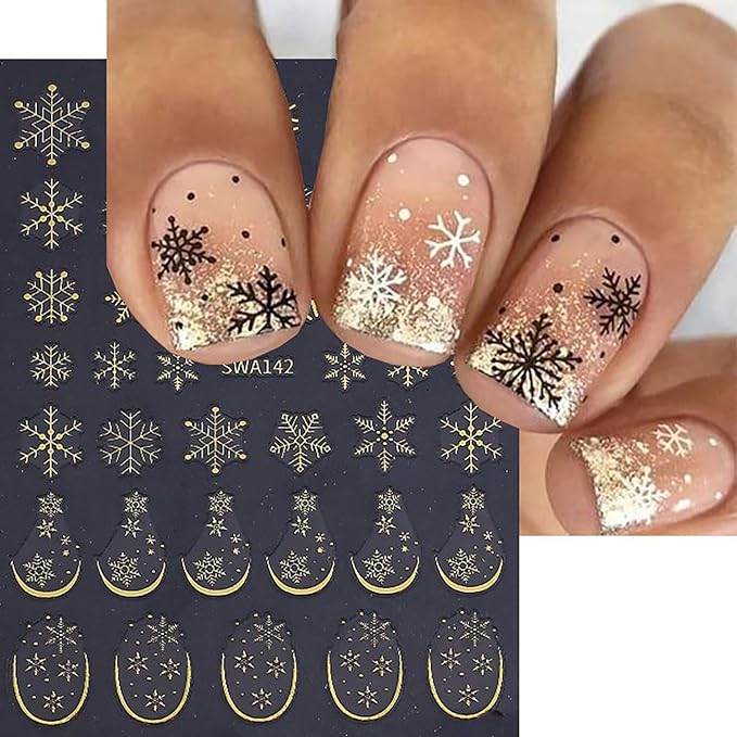 6 Sheets Christmas Snowflake Nail Art Stickers 3D Self -Adhesive Winter White Snowflake Nail Decals Holographic Festival French Nail Stickers Christmas Nail Staickers Decoration for Women Manicure