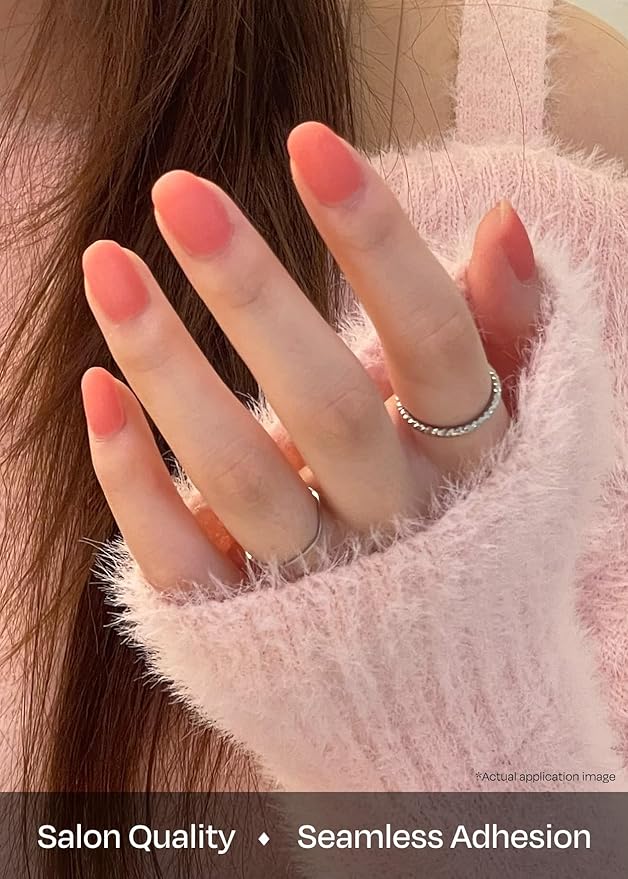 ohora Semi Cured Gel Nail Strips (N Apricot Sorbet) - Peach, Matte, Works with Any UV/LED Lamps, Salon-Quality, Long Lasting, Easy to Apply & Remove - Includes 2 Prep Pads, Nail File & Wooden Stick