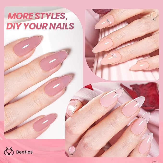 Beetles Jelly Gel Nail Polish Set - 6 Colors Neutral Sheer Nude Pink Brown Gel Polish Kit Soak off UV Nail Concealer Fall Gel Understated Grace French Nail Art Salon DIY Gift for Women