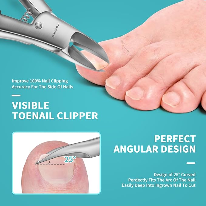 Toenail Clippers for Ingrown & Thick Toenails - Heavy Duty Toe Nail Clippers for Remove Side Ingrown Toenail with Angled Sharp Blades, Professional Pedicure Tool with Long Handle for Seniors & Men