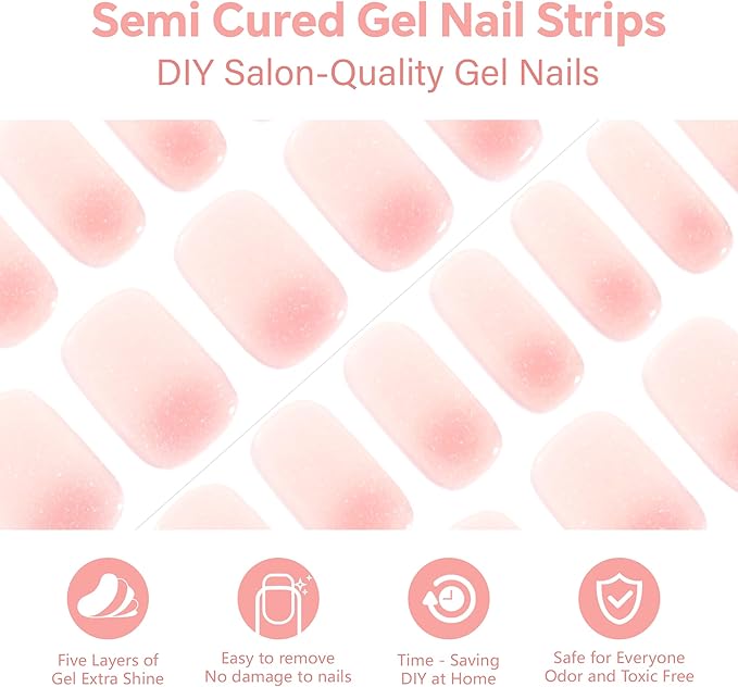 Semi Cured Gel Nail Strips-Salon Quality Semi-Cured Gel Press On Nails Stickers Quick DIY Nail Art Manicure Kits for Women at Home Works with Any UV/LED Lamps(Nebula Pupil)