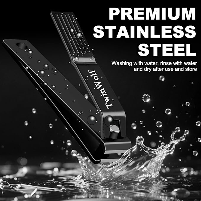 TwinWolf Nail Clippers Set, Ultra Sharp Sturdy Fingernail and Toenail Clipper by American Flag Pattern Handle,Built-in Nail File Stainless Steel Nail Clipper Cutter for Men and Women,Black,2-Pack
