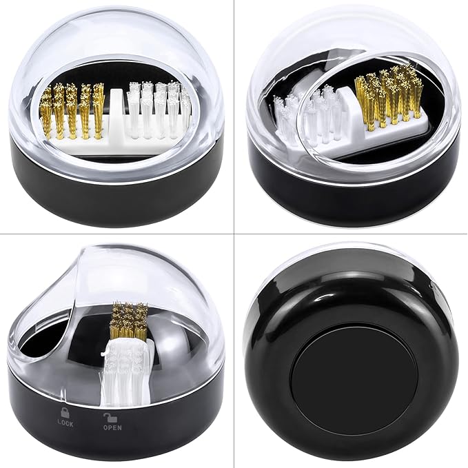 Nail Art Cleaner Tool Case with Steel Wire Brush and Nylon Brush for Cleaning Carbide/Ceramic Nail Drill Bits, Anti-Splash Design, Removable, Washable, Clear Cover + Black Base