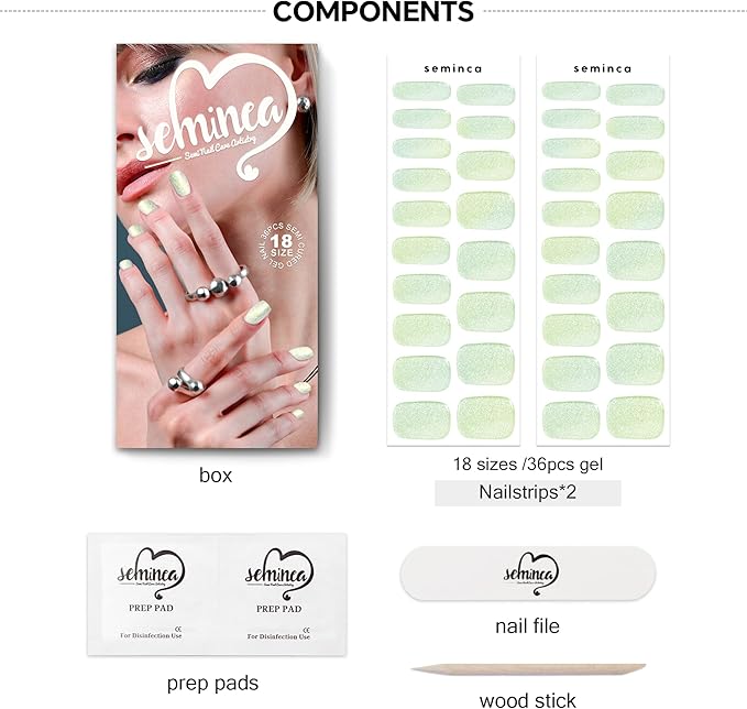 Semi Cured Gel Nail Strips-Salon Quality Semi-Cured Gel Press On Nails Stickers Quick DIY Nail Art Manicure Kits for Women at Home Works with Any UV/LED Lamps(Golden Aurora)