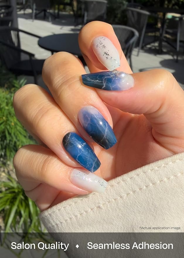 ohora Semi Cured Gel Nail Strips (N Frost Marble) - Works with Any Lamps, Salon-Quality, Long Lasting, Easy to Apply & Remove - Includes 2 Prep Pads, Nail File & Wooden Stick