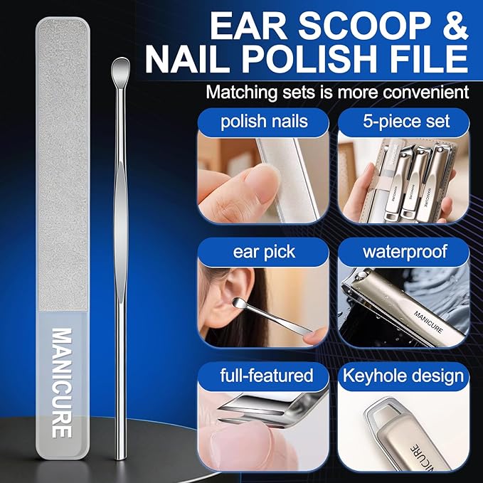 NOVANO 5 pcs Nail Clippers Set Stainless Steel Nail Clippers, Ultra Sharp Sturdy Fingernail and Toenail Clipper Cutters, Slanted Blade Ingrown Toenail Clippers for Thick Toenails