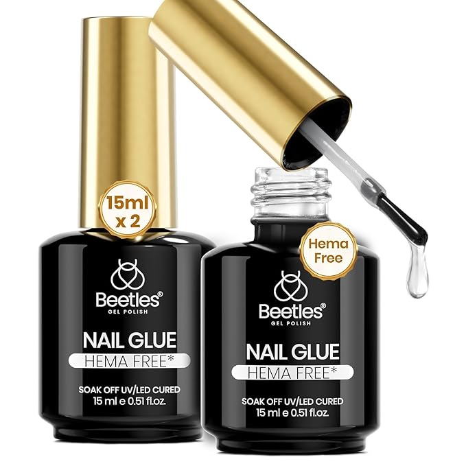 Beetles 2Pcs 15ml HEMA-Free Nail Glue Gel for Acrylic Nail Tips & Clear Press On Nails, TPO Free Super Strong U V Nail Glue for Nail Extensions, Skin-Friendly, DIY Long Lasting Nail Gel Kit