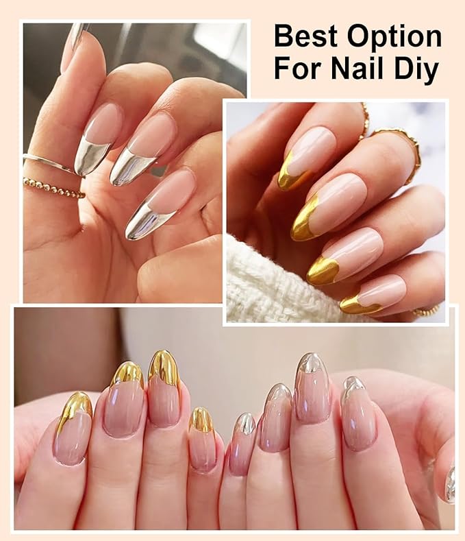 Chrome Nail Powder BISHENGYF - Iridescent Aurora Mermaid White Pearl Chrome Nail Powder Mirror Effect Metallic Glod Silver Chrome Powder for Nail Art DIY Salon