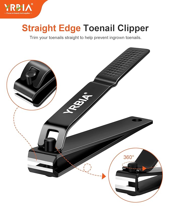 Nail Clippers with Glass Nail File, YRBIA Ultra Sharp Nail Clipper Set, Professional Fingernail & Toenail Clippers Nail Cutter for Men and Women (Black)