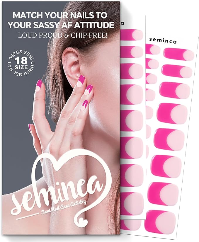 Semi Cured Gel Nail Strips-Salon Quality Semi-Cured Gel Press On Nails Stickers Quick DIY Nail Art Manicure Kits for Women at Home Works with Any UV/LED Lamps(Rose French)