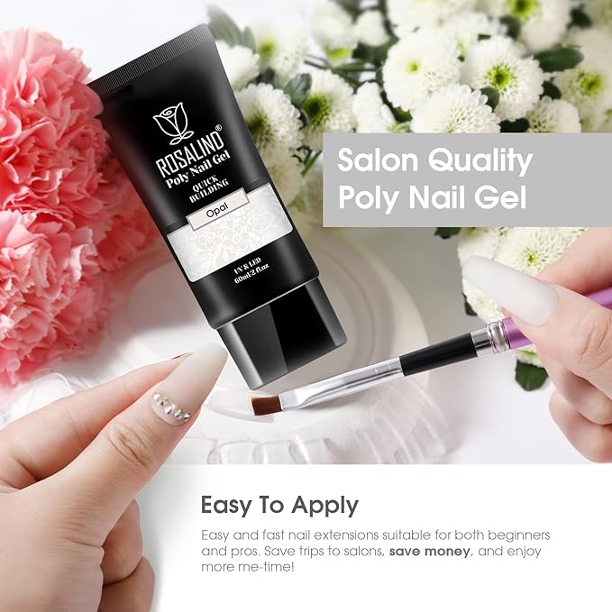 ROSALIND Opal White Poly Extension Gel, 2 oz White Poly Nail Gel for Nail Art Decoration, Nails Thickening Extension Easy to DIY Use at Home Need UV Lamp (Update Version)
