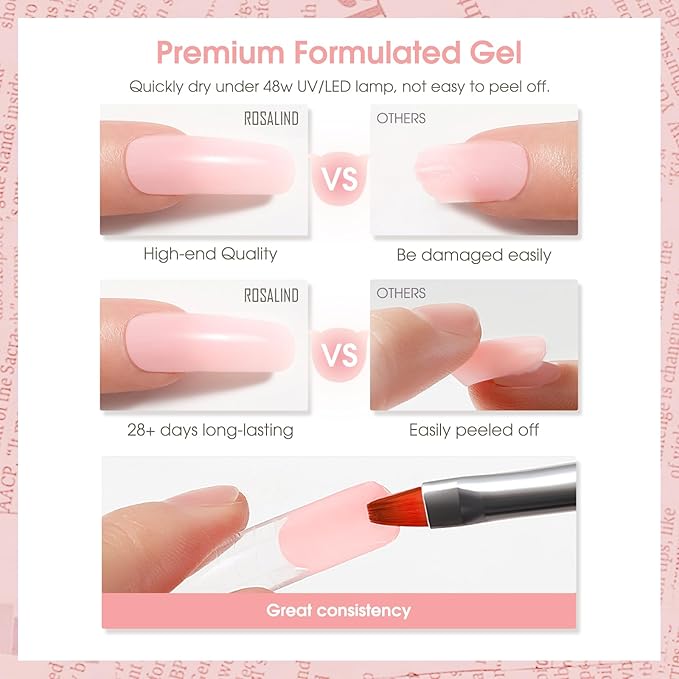 ROSALIND Soft Pink Poly Nail Gel, 2.37oz/70g Nail Extension Gel Light Pink Builder Enhancement Thickening Strengthener 3D Molding Gels for Beginner & Professional Use