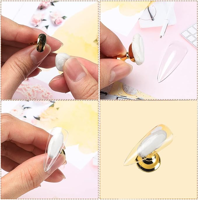 Etercycle Acrylic Nail Display Stand DIY Nail Crystal Holder Magnetic Practice Stands with Reusable Adhesive Putty Clay for False Nail Tip Manicure Tool (2 Gold)