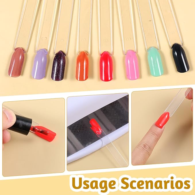 200 Pcs Clear Nail Swatch Sticks With Ring, Fan Shape Nail Color Swatches Nails Polish Display Sticks for Gel Polish, Color Practice, False Nails Samples Art Tips Swatch Board for Salon Home Use