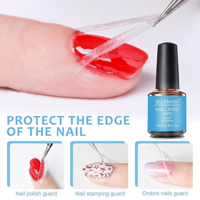 15ml Quick Gel Nail Polish Remover & Nail Latex Tape Kit, Fast Acting in 3-5 Mins, Includes Mini Nail File, Cuticle Pusher & Scraper, Gentle & No Soaking & No Wrapping (Remover&Latex)