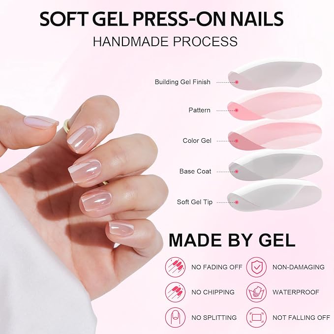 Press On Nails Short Square - Findigit Full Cover Press On Nails, Brown Chrome Nail Tips Glue On Nails, Reusable Stick On Nails in 16 Sizes - 32 Soft Gel Fake