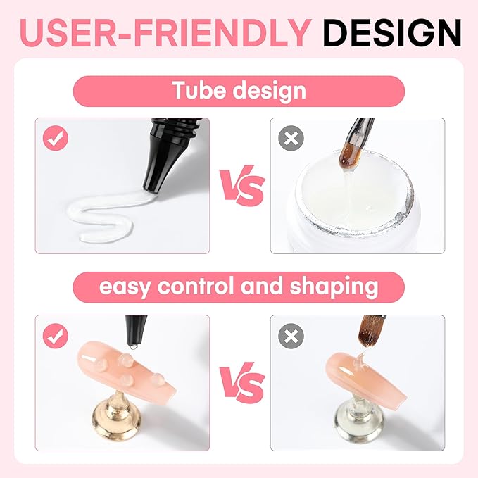 UNA GELLA 3D Gel Nail Art 30g, 4 in 1 No Wipe Clear 3D Sculpting Gel Polish Nail Glue for Nails Tips, Chrome Nails Powder, Nails Charms and Painting Christmas Art Designs Lamp Curing Required