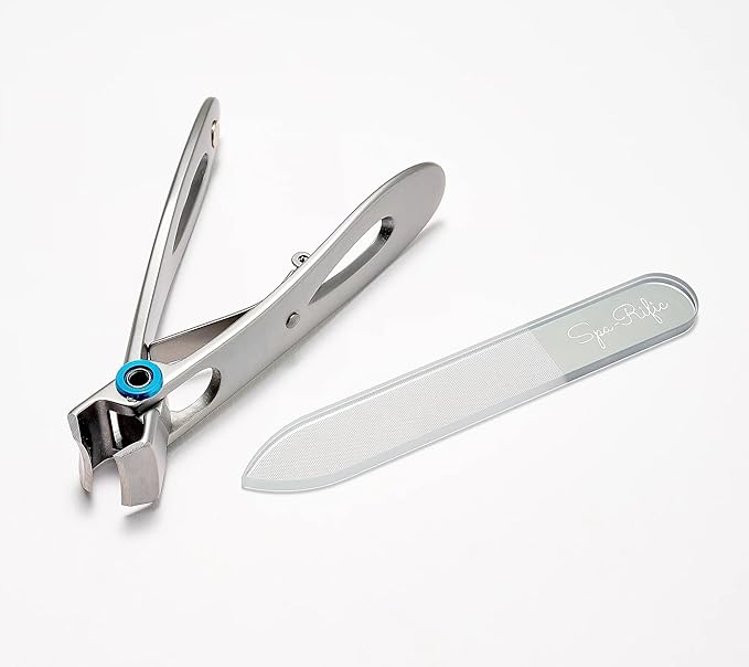 Spa-Rific 2pc Set of Wide Jaw Ergonomic Nail Clippers and Nano Glass Laser Etched Nail File with a Carrying case - Stainless Steel