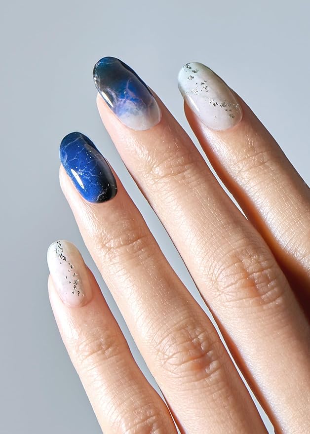 ohora Semi Cured Gel Nail Strips (N Frost Marble) - Works with Any Lamps, Salon-Quality, Long Lasting, Easy to Apply & Remove - Includes 2 Prep Pads, Nail File & Wooden Stick