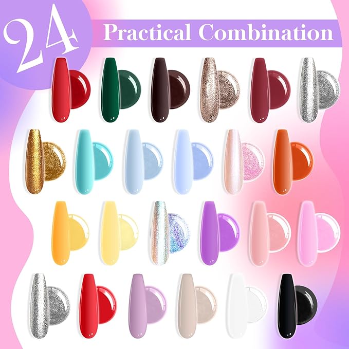 Gradient Painting Gel, 24 Bright Glitter Gold&Silver Black&White Pearlescent Colors Ombre Gel Nail Polish for Light Pigment Pat Nail Gel Kit French Manicure No-wipe DIY Nail Art Soak of UV C