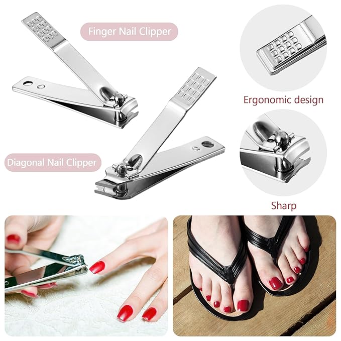 Geosar 50 Set 8 in 1 Travel Manicure Kit Bulk Professional Nail Clippers Pedicure Nail Care Tools Grooming Stainless Steel Set with Portable Travel Case, Gift for Christmas Men Women(Red)