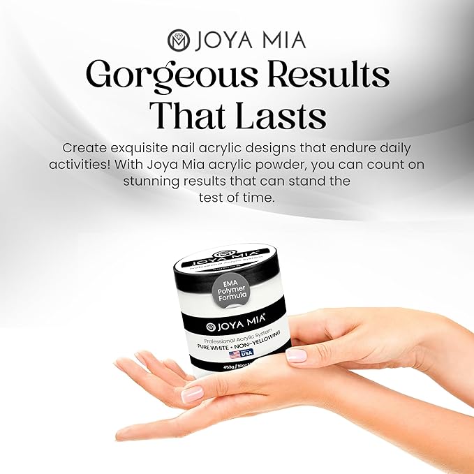 Joya Mia Acrylic Powder for Nails, MMA-Free, Super Adhesion Professional Powder for Flawless & Long-Lasting Nail Enhancements, Easy Application, Vibrant & Stunning Colors - Pure White, 5 lbs