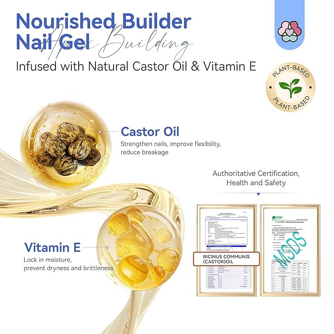 SAVILAND Clear Builder Nail Gel: 8 in 1 Gel Builder for Nails with Vitamin E & Castor Oil, Plant-Based Nail Strengthener Thickening Extension Gels in a Bottle Fix Curved Nails Home Nail Art DIY