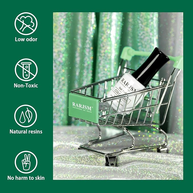 RARJSM Green Glitter Gel Nail Polish Diamond Mermaid Green Sparkly Chunky Shimmer Pigments Nail Gel Polish Soak off L e d U V Curing Required for Nail Art Salon Fall Winter Christmas Manicure 15ml