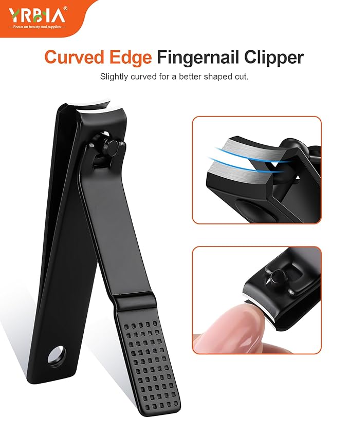 Nail Clippers with Glass Nail File, YRBIA 4 Piece Ultra Sharp Nail Clipper Set, Professional Fingernail & Toenail Clippers Nail Cutter for Men and Women (Black)