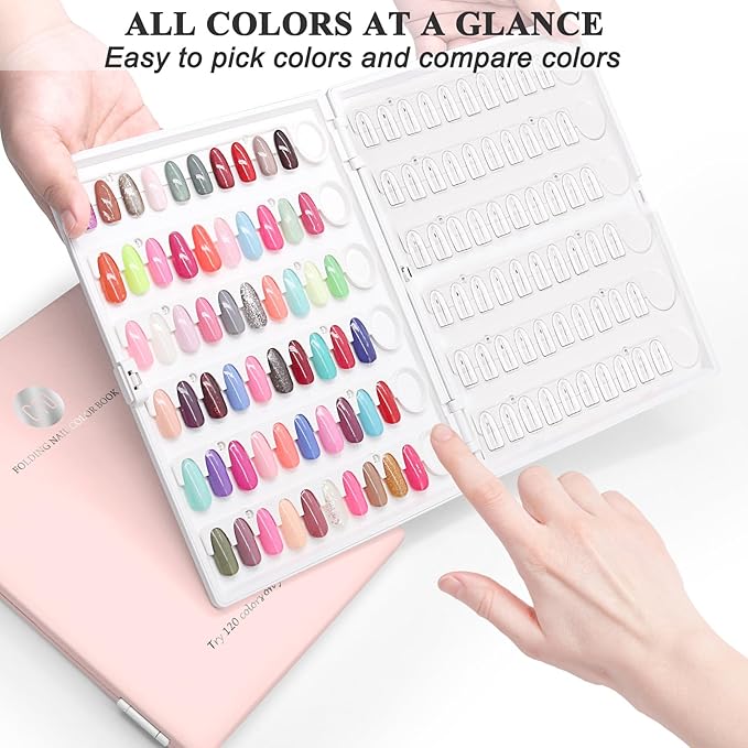 Nail Display Book 120 Nail Polish Swatch Book with Transparent Nails, Professional Nail Color Chart Display Book Sample for Gel Polish Nails