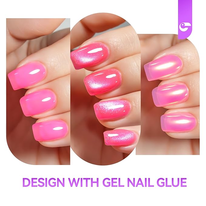 Gelike EC Nail Glue Gel 6 in 1 for Press-On Nails and Nail Tips Long Lasting Extension Strong Hold Brush-On UV Adhesive for Acrylic Tips Quick Dry Low-Odor No Pop-Off DIY at Home & Salon Art Use
