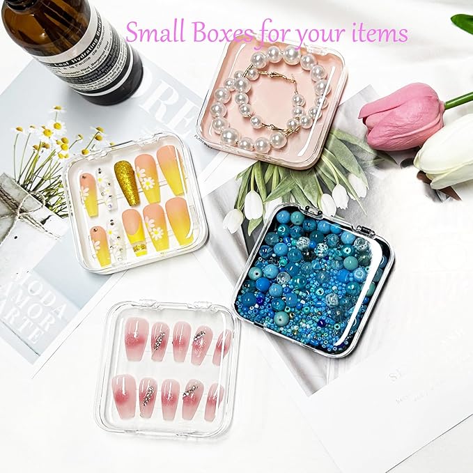 12pcs Press on Nail Storage Box with 60 Pcs Adhesive Double Sided Tape Acrylic Nail Display Box Artificial False Nail Box Organizer Fake Nail Case Transparent Nail Packaging Boxes for Nail Salon